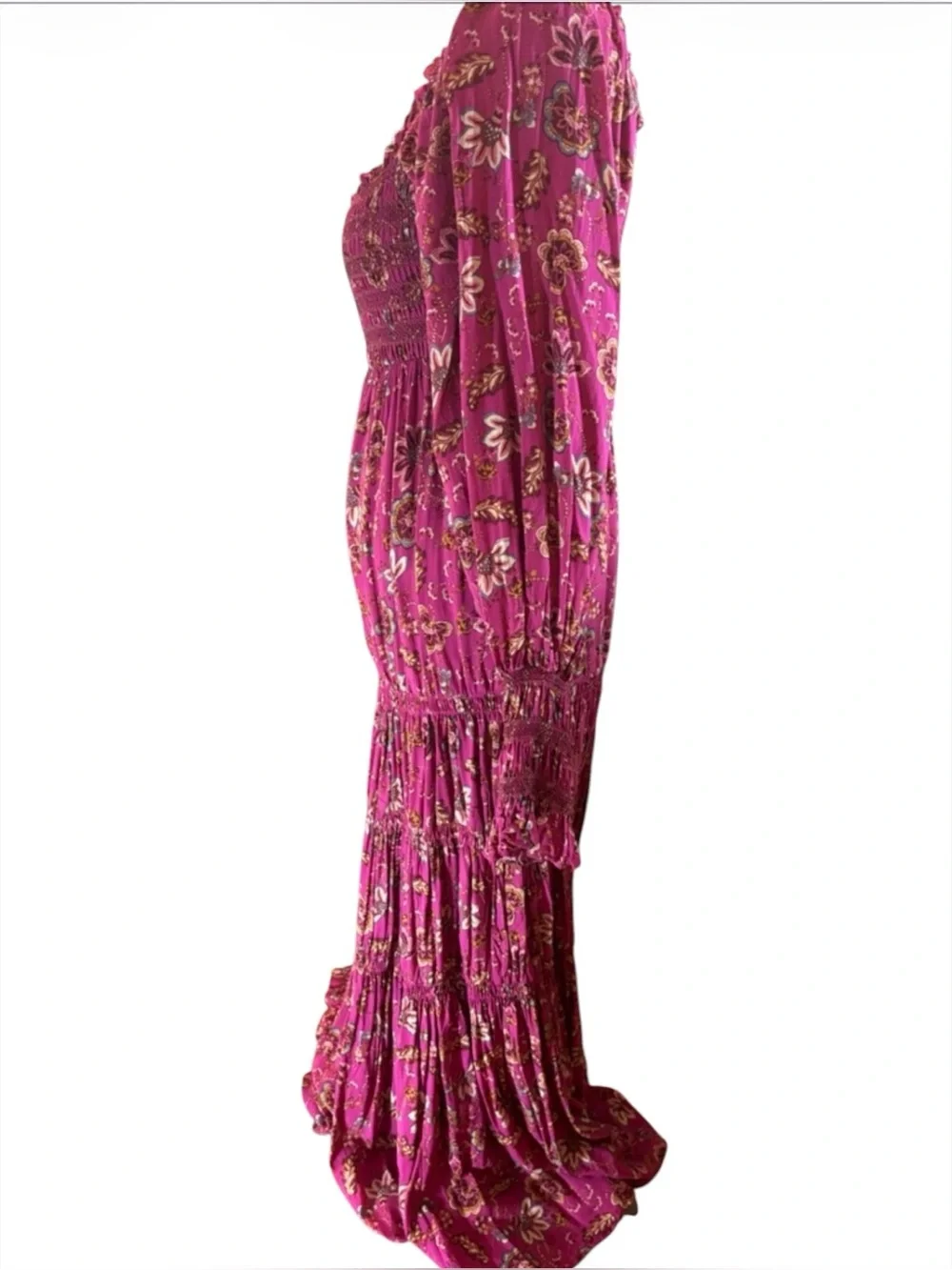 Free People Oasis Maxi Dress S Fairy Floral Viscose Boho Milkmaid Stretchy